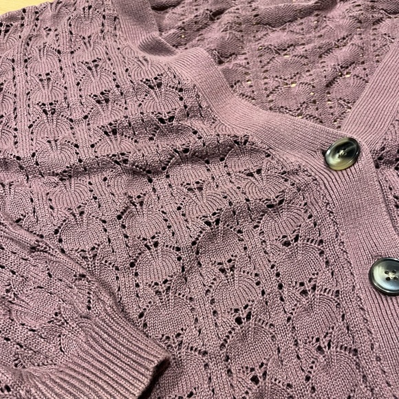 Mauve puff sleeve knit cardigan - Picture 4 of 8
